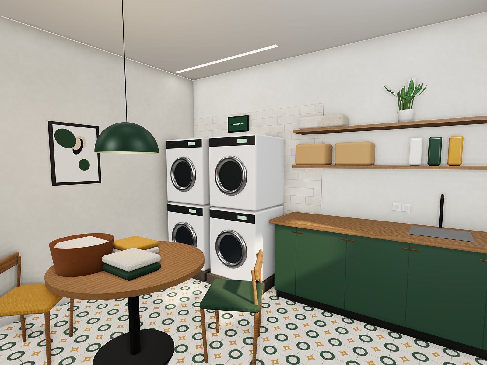 Render de la lavandería comunitaria